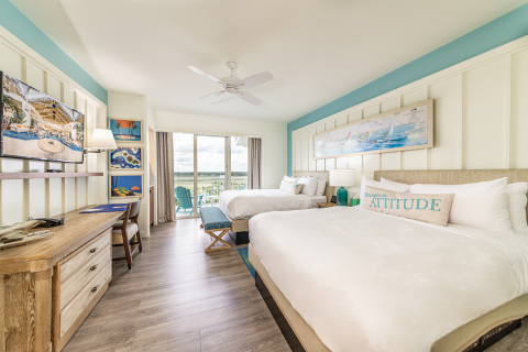 Two queen bed interior room at Margaritaville Resort Orlando.