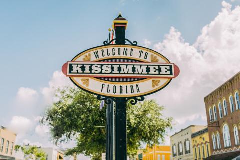 Welcome sign for Downtown Kissimmee, Florida