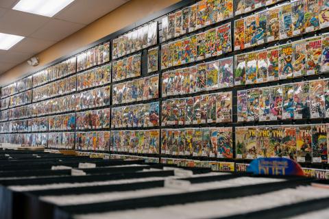 Colisuem of Comics features a wall of comics that spans the entire store.