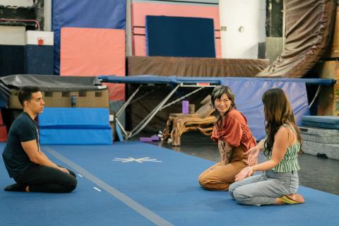 Yvette Young and Jen Bonner sit backstage with a Cirque du Soleil performer as they learn more about the show.