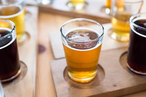 Flight of craft beer.