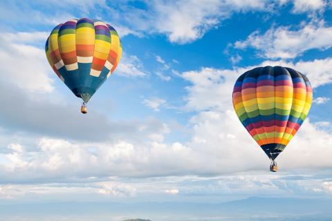 Hot air balloon ride in the sky.