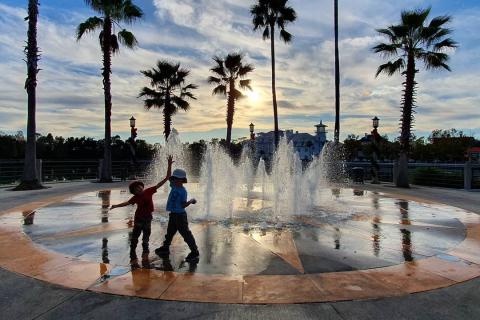 Children play near a fountain in Celebration Town Center