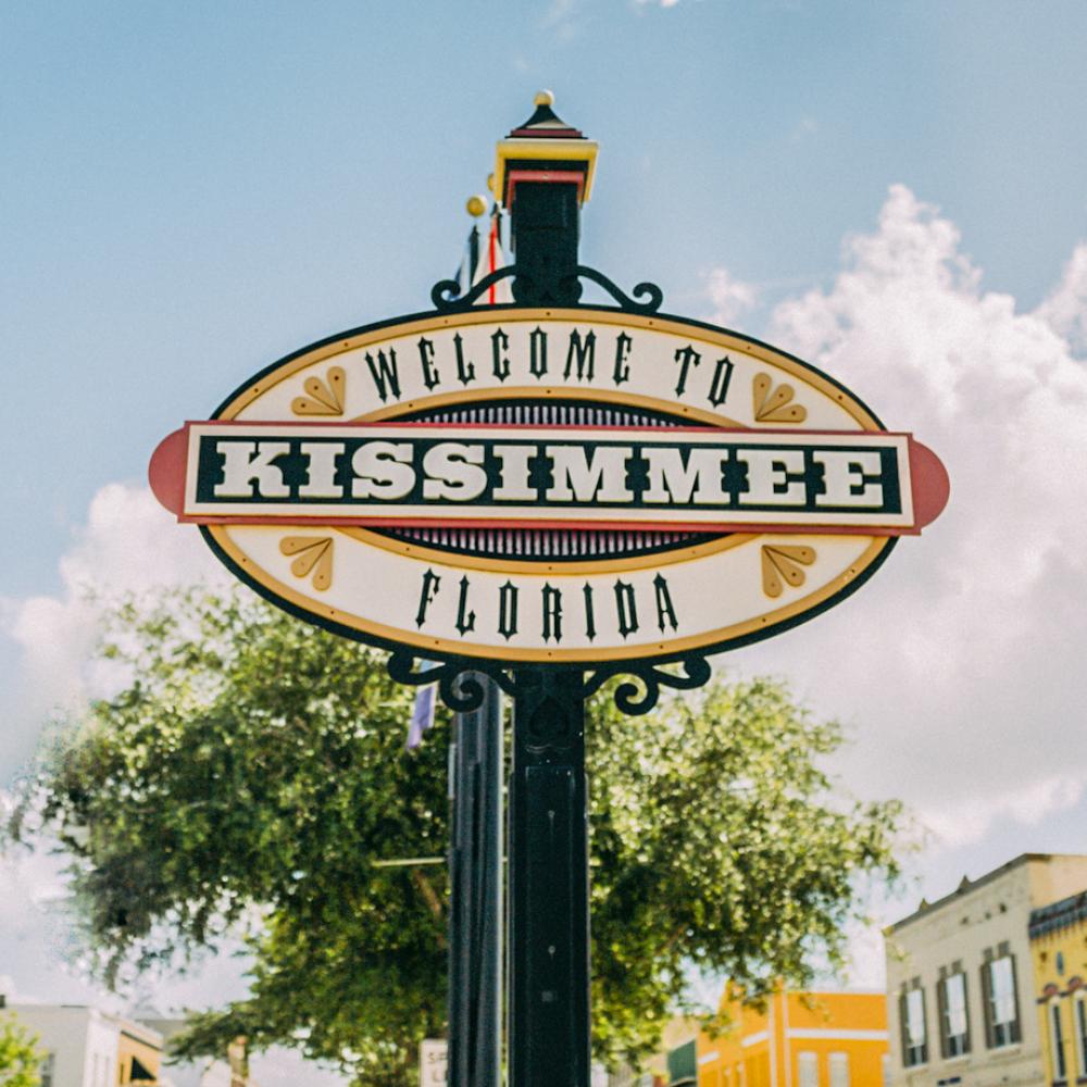 Welcome sign for Downtown Kissimmee, Florida
