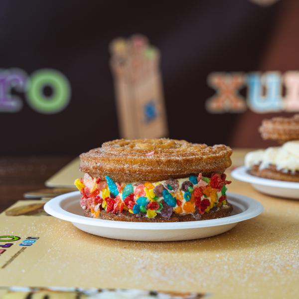 Churro icecream sandwich on plate