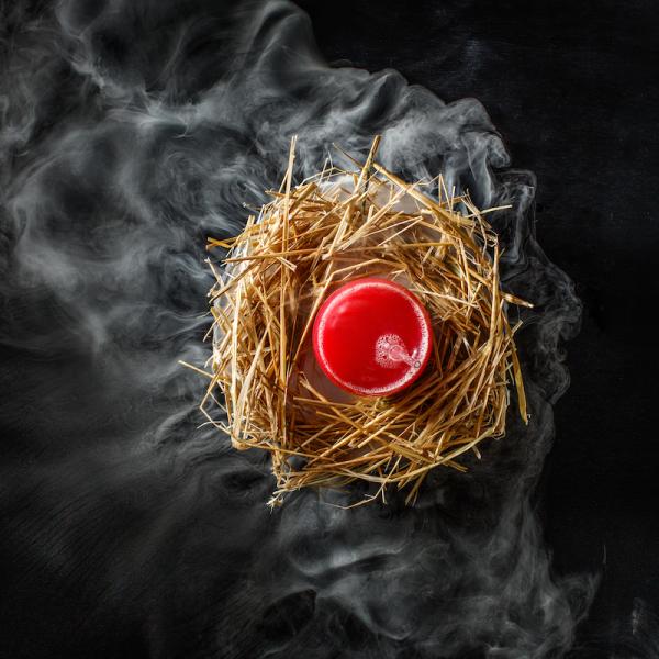 Red mocktail in a nest-like arrangement from the ette hotel.