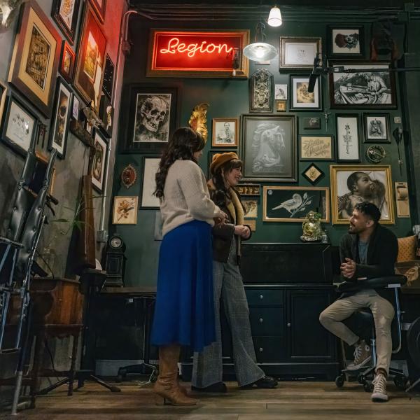 Keiko Lynn and Jen Bonner meet with Legion, owner of Fallen Sparrow Tattoo Co.