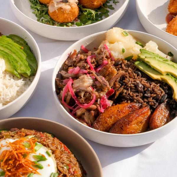 Bowls of Cuban food