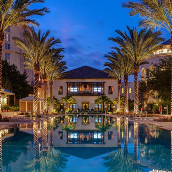 Night time shot of the pool at Gaylord Palms