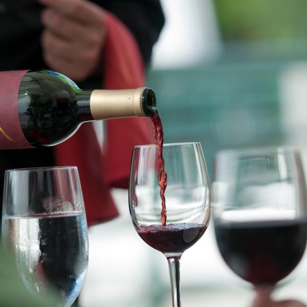 Red wine being poured into a wine glass in Kissimmee, Florida.