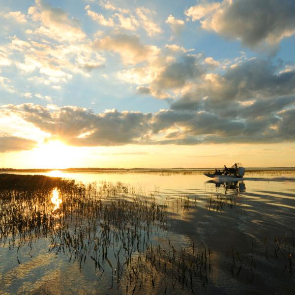 airboat lake at sunrise 